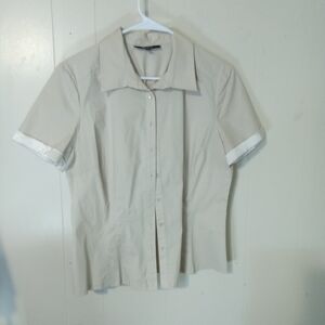 Alex Marie Beige Short Sleeve Button Down Shirt